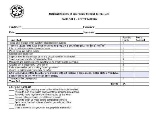 New Nremt Skill Sheet Coffee Making Emtlife