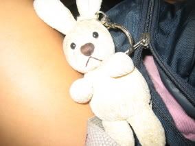 RABBIT!on my bag..and my ulber sexy legs next to it O_O
