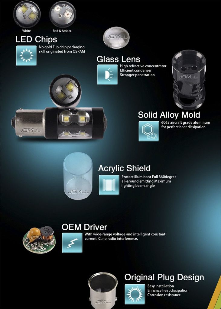 JDM ASTAR 50W High Power 3156 3157 LED Amber Yellow Turn Signal Light