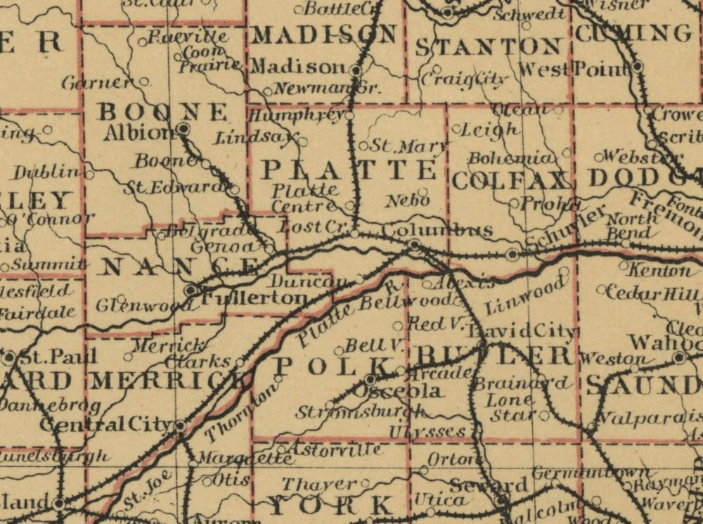 map of nebraska cities. Nebraska Map 1889