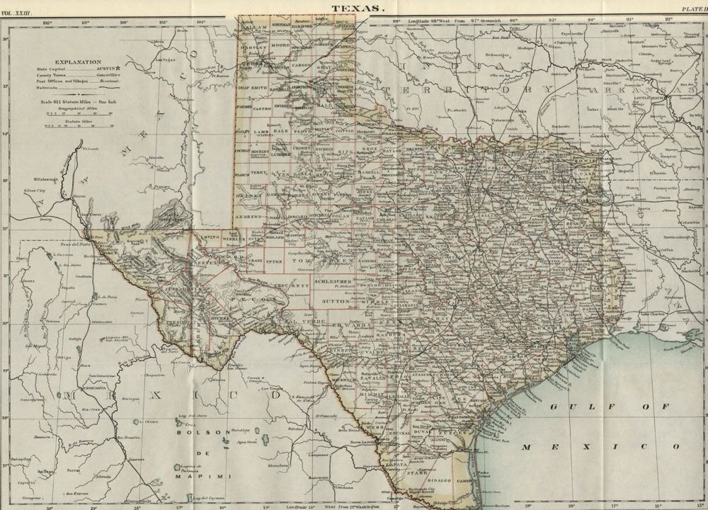 map of texas with cities. Authentic 1889 Color Map of. Texas Showing all counties; many cities and