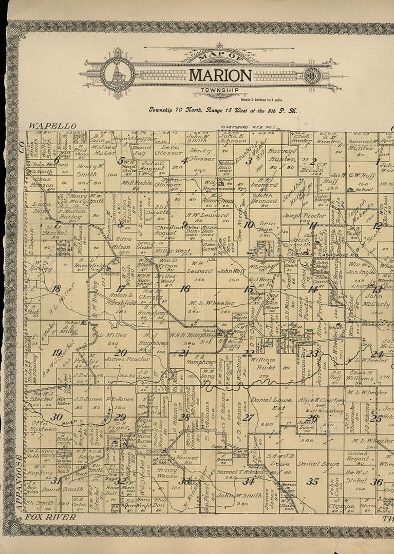 Marion Township, Davis County Iowa Plat Map; Authentic 1912 Hand