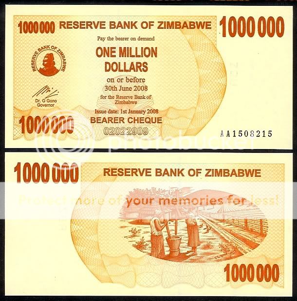 ZIMBABWE 1,000,000 DOLLARS 2008 P53 UNCIRCULATED