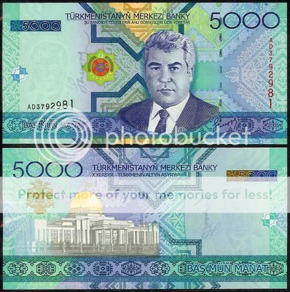 TURKMENISTAN 50 10,000 MANAT 2005 6 PC BANKNOTE SET UNC  