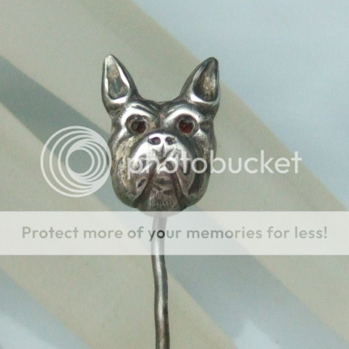   Silver Bulldog Dog Stick Pin Stickpin Garnet Eyes Vintage  