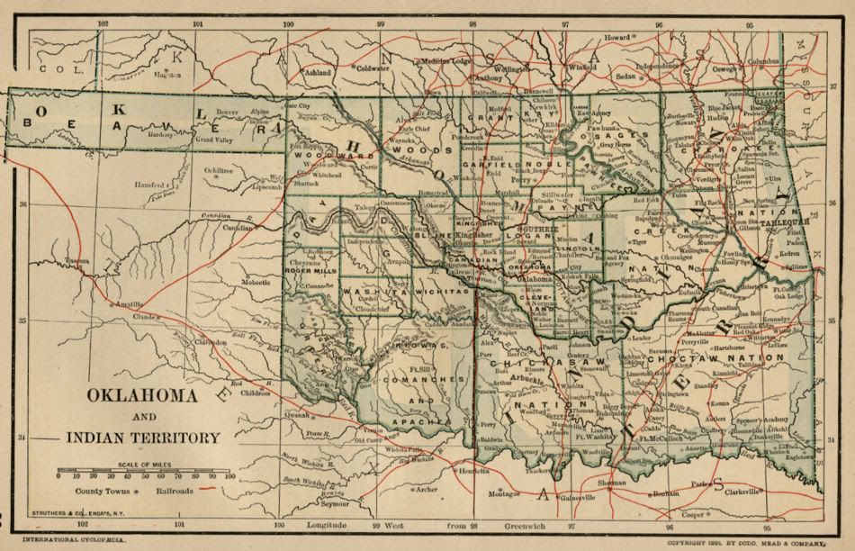 Oklahoma & Indian Territory SMALL Map: Dated 1891; Tribes, Towns 1890 ...