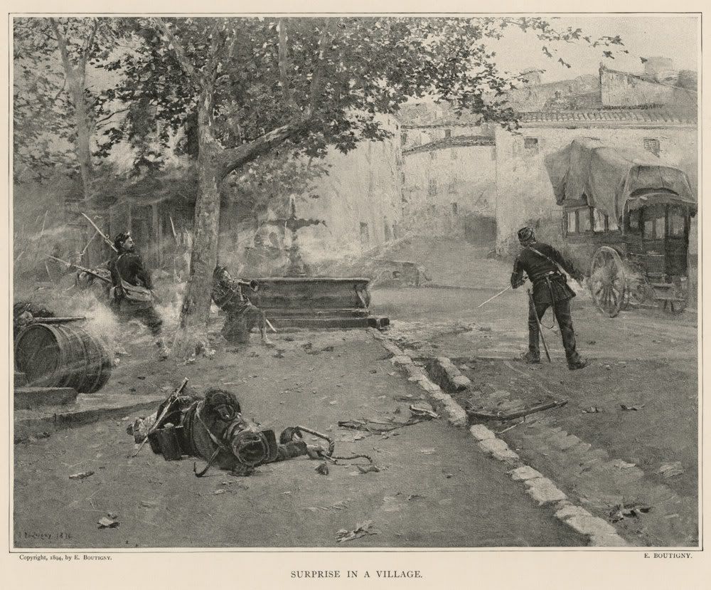 Battle in French Village 1893 Print After A Painting by E Boutigny