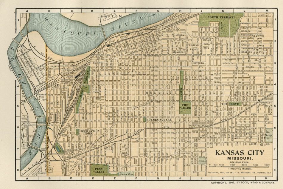 Kansas City MO SMALL Street Map/Plan: Authentic 1903 (Dated) Landmarks ...