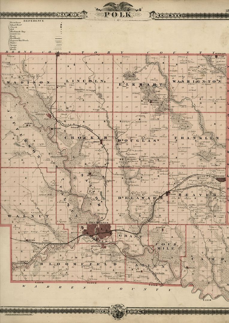 Polk County & Des Moines, Iowa Maps (Back-to-Back); Authentic 1875 Item ...