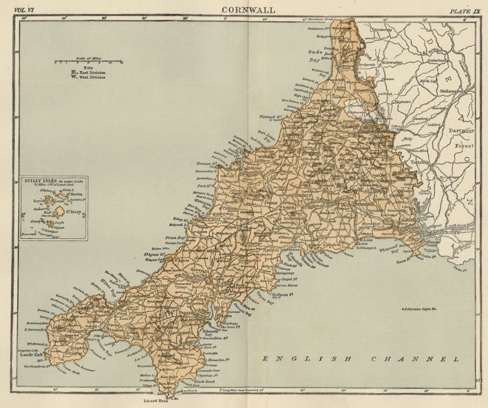 This color map of Cornwall County, England was included in