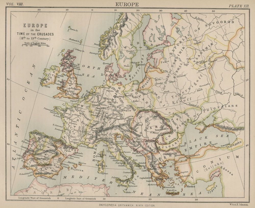   Authentic 1889 Maps showing Current; Roman; Charlemagne; Crusades