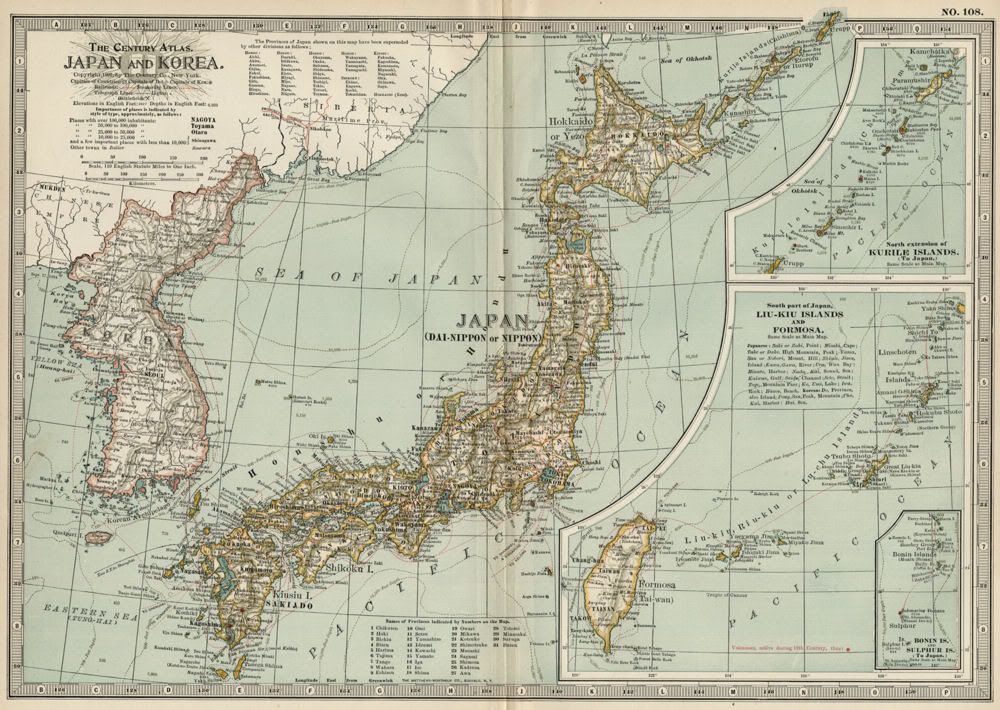 JAPAN/ KOREA Map: Authentic 1897 (Dated) Cities, Topography Sea, Routes ...