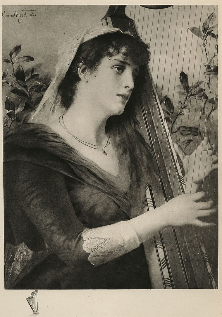  Harpist 1893 Photogravure After A Painting by Conrad Kiesel