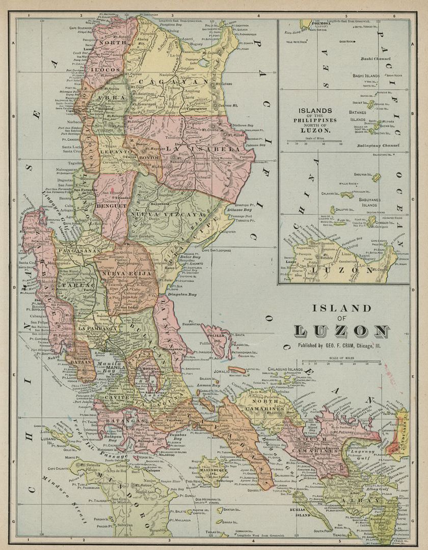 Luzon; Philippines Map: Authentic 1899; showing Towns / Ports ...