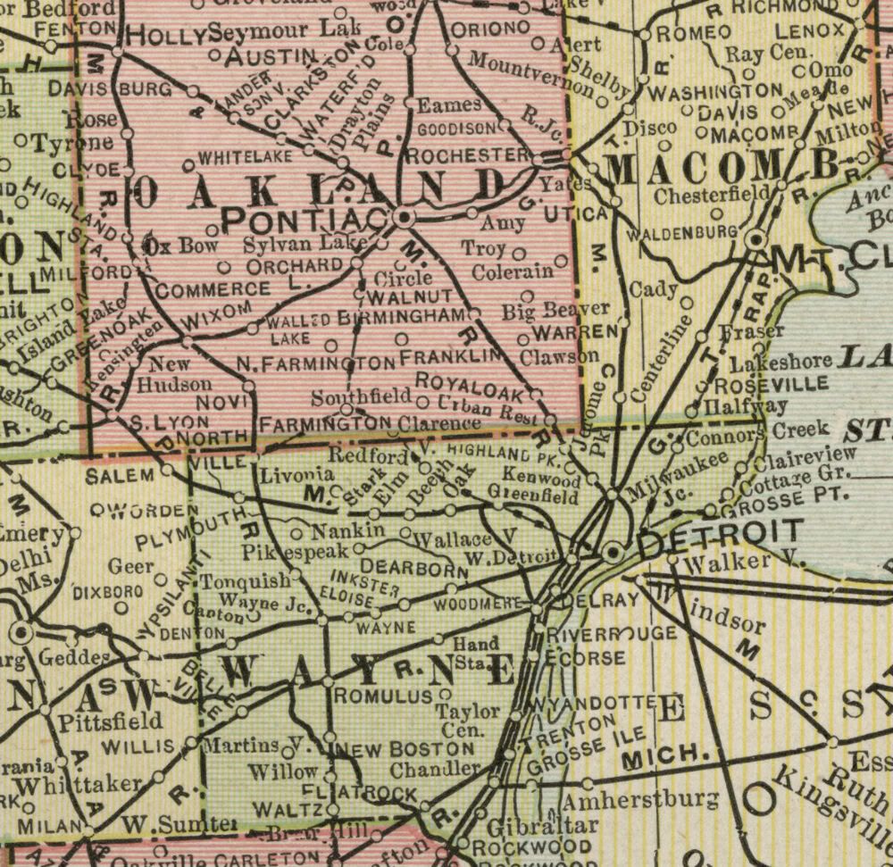 MICHIGAN Map Authentic 1899; Counties, Cities, Railroads, Topography 