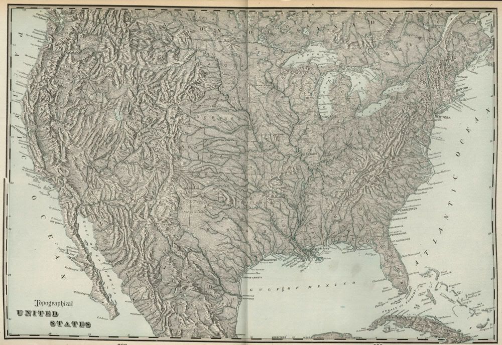 UNITED STATES Topographical Map Authentic 1899; Large, Detailed