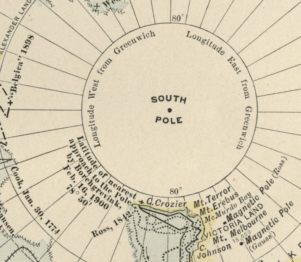 antarctica map: authentic 1902 (dated) borchgrevink farthest