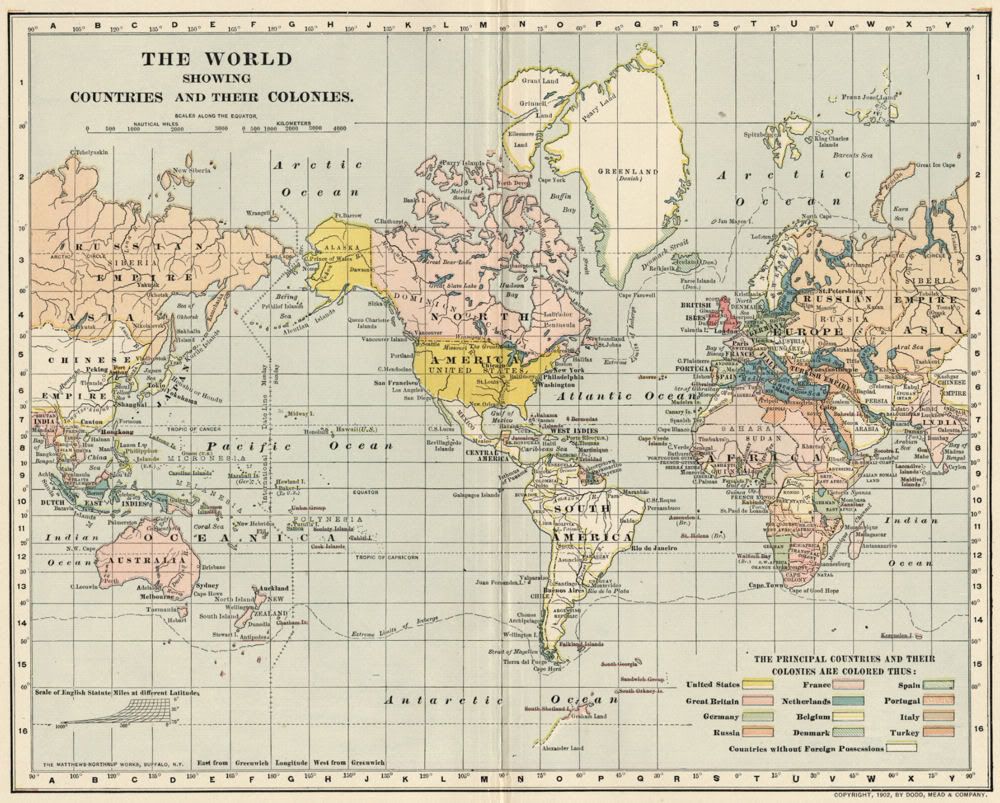 World Map: showing Colonial Possessions Authentic 1902 (Dated) Quite