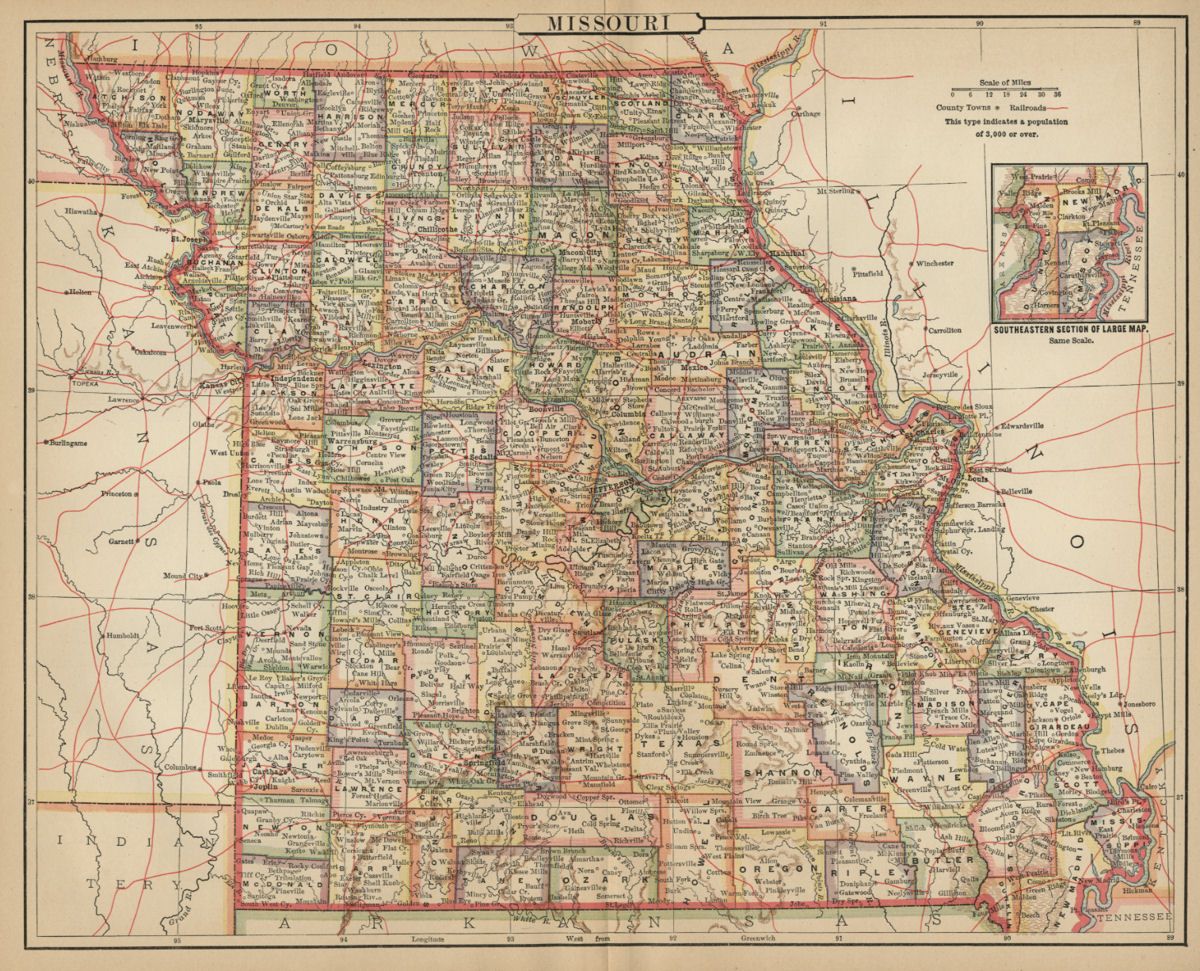 counties; county seat towns; other major cities and some smaller towns