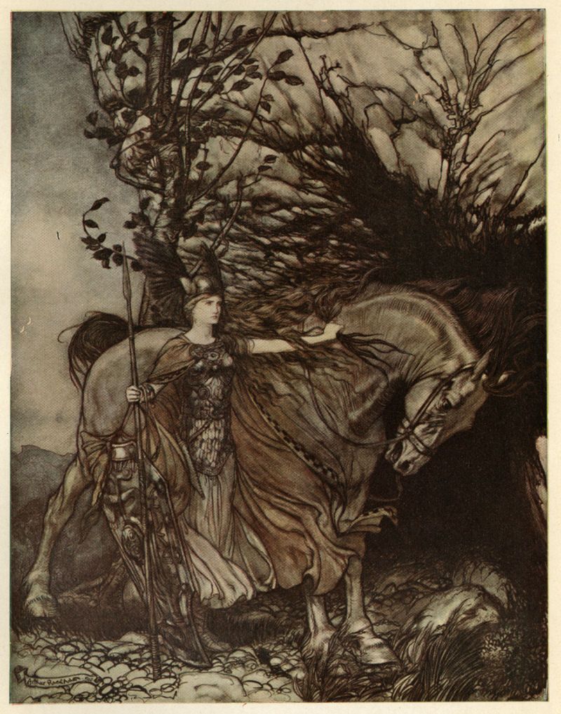 Brunnhilde at Cave Arthur Rackham Illustration of Wagners Niblung 